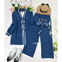 Lovie Moda Kadın Zikzak Detaylı İkili Takım Mavi