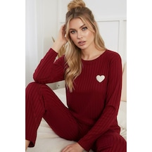 Siyah İnci Fitilli Örme Pijama Takım25226003 Bordo