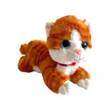 Sesli Yatan Miyavlayan 25 Cm Peluş Kedi Oyuncak - Turuncu Turuncu