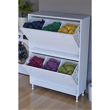 Eliusta Veluna 90 Cm Kirli Çamaşır Sepetli Dolap Banyo Dolabı Beyaz 90x138x32,5 Cm 6 Sepetli Dolap Beyaz