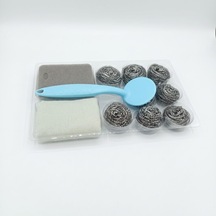 Bulaşık Teli Seti 8 Çelik Tel, Fırça, Sünger Ve Mikrofiber Bez