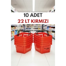10 Adet / 22 Litre Plastik Market Alışveriş Sepeti Profesyonel Market Mağaza El Sepeti Kırmızı