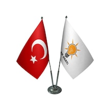 Masa Üstü Ak Parti Bayrağı Türk Bayrağı İkili Krom Direk Masa Bay
