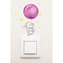 Priz Pembe Balonlu Fil Dekoratif Priz Sticker