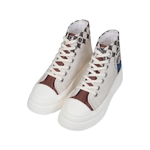 Kadın Vegan Bej Kalın Taban High Sneakers - Dooking Around Tasarım Çok Renkli