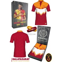 Galatasaray Lisanslı Okan Buruk Desing Polo Yaka T-shirt + Bileklik Set Ahşap Kutulu Kırmızı