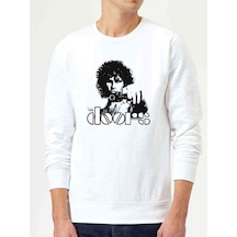 The Doors Solist Baskılı Beyaz Erkek Örme Sweatshirt