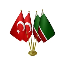 Masa Üstü Çeçenistan Bayrağı Türk Bayrağı Dörtlü Pirinç Direk Mas