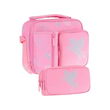 Kaukko Kids Kız Çocuk Pembe Bulut Desenli Üç Bölmeli Thermo Beslenme Çantası Ve Kalemlik Seti L7218+l8218 Pembe