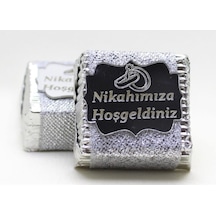 Dark Brown Nikahımıza Hoşgeldiniz Çikolatası Gümüş Sargılı Dolgulu  48 Adet