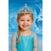 Frozen Elsa Tacı Mavi Kalpli Taşlı Prenses Kostüm Tacı Karlar Ülkesi Kız Çocuk Aksesuarı
