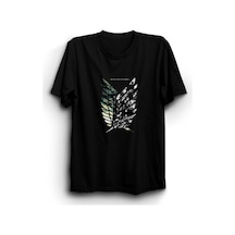 Unisex Siyah Attack On Titan Anime Baskılı Tshirt SIYAH