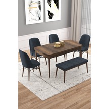 Vals Barok Desen 80x132 Benchli Açılır Mutfak Masa Takımı 4 Sandalye Renk Antrasit