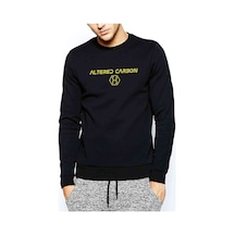 Altered Carbon Logo & Yazi Baskılı Siyah Erkek Örme Sweatshirt