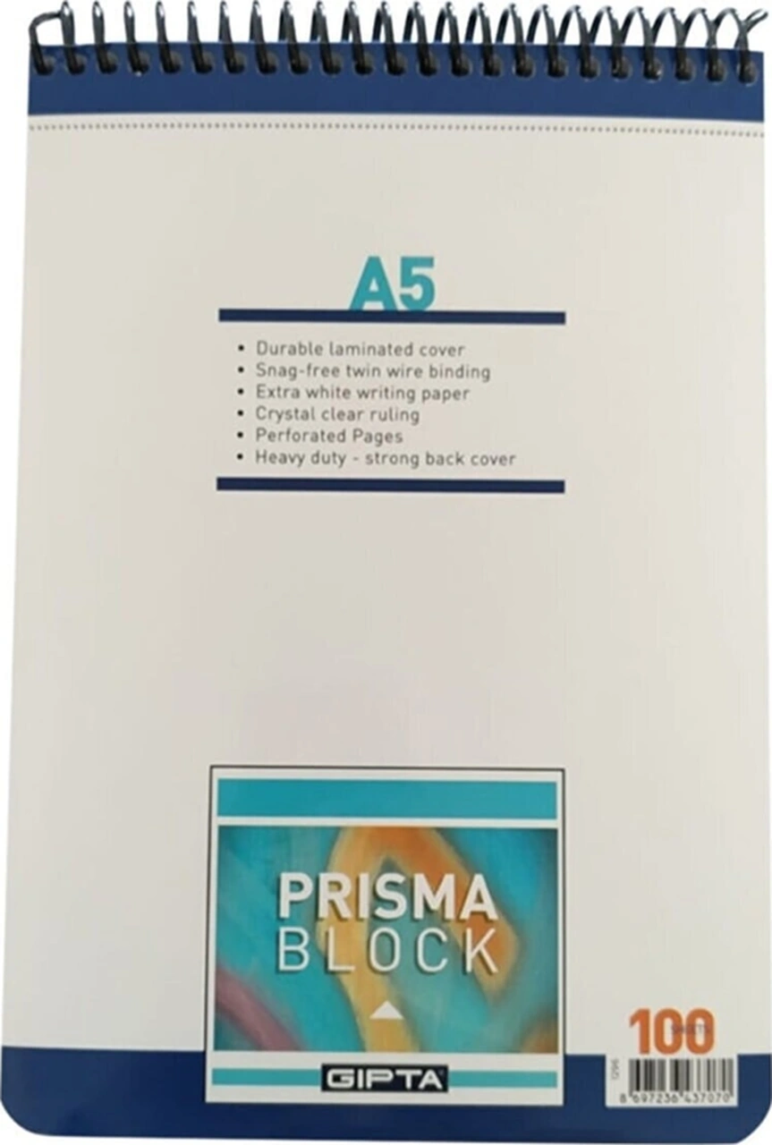 Prısma Spiral Karton Kapak Bloknot A5 -100 Yaprak Düz Çok Renkli