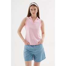 Fashion Friends Polo V Yaka Pembe Kadın Kolsuz T-shirt 26y0516k1