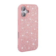 More Tr Apple Uyumlu iPhone 16 Plus Kılıf Parlak Taşlı Tasarım Mtr Pırlanta Kapak - Pembe