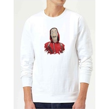 La Case De Papel Baskılı Beyaz Erkek Örme Sweatshirt (530947926)