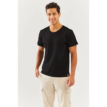 Erkek Oversize Rahat %100 Pamuklu Penye Bisiklet Yaka Kısa Kol Basic T-shirt Classic Collection Siyah