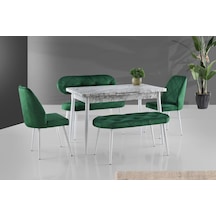 Ay Masa Ve Sandalye Bench Takımı, Yeşil Beyaz, 120x70 Beyaz