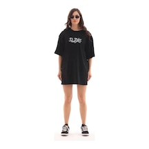 Zenna Tarz Unisex Bisiklet Yaka Baskılı Oversize T-shirt - Siyah