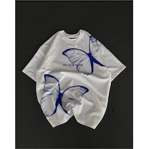 Wear Vexel Kadın Bisiklet Yaka Baskılı Oversize T-shirt - Beyaz Beyaz