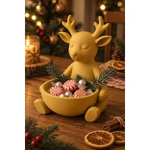Ren Geyiği Figürlü Çok Amaçlı Kase Noel Sunum Kabı Altın