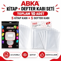 Abka A4 Şeffaf Hazır Kitap Ve Defter Kabı Seti 10'lu - 5 Kitap + 5 Defter Kabı