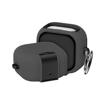 Samsung Galaxy Buds 4 Pro Ve Buds 4 İle Uyumlu Mandallı Kapak Kilit Sistemli Kumlanmış Mat Dokulu Darbelere Dayanıklı Hibrit Kılıf Gri, Galaxy Buds 4 Pro/4