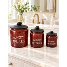 Morponi 3 Lü Amberclean Cam Siyah Kapaklı Deterjan Ve Banyo Düzenleyici Kavanoz Seti 900-1800-3800 Ml Amber - Kahverengi