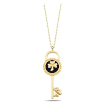 Debora Jewelry 14 Ayar Altın Çiçekli Mineli Kilit Lacivert Kolye