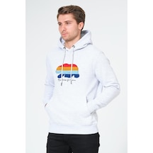 Süzene Nakış Ayı Baskılı Kapüşonlu Gri Sweatshirt Polarlı Çok Renkli