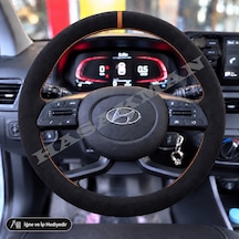 Hyundai Bayon Dikme Direksiyon Kılıfı Full Alcantara Süet Taba Yüzük Ve Taba Dikiş 2021-2026 Siyah
