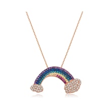 Gümüş Rose Gökkuşağı Bayan Kolye Çok Renkli