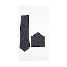 Tudors Koyu Gri Desenli Cep Mendilli Klasik Kravat-51520