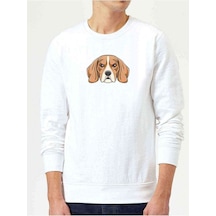 Dog Head Köpek Baskılı Beyaz Erkek Örme Sweatshirt (530949924)