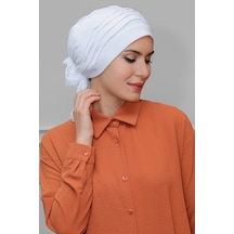 Hürrem Bone Beyaz Pratik Hazır Geçmeli Tesettür Bone Sandy Kumaş Incili Pilel Beyaz