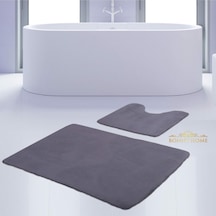Unicolor Düz Gri 2li Banyo Paspası Halısı Seti Kaymaz Klozet Krem