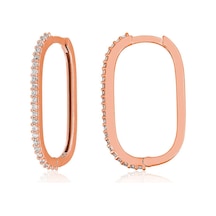 Gümüş Rose Zirkon Taşlı Halka Kadın Küpe 14 MM-Gümüş