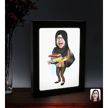 Kişiye Özel Tesettürlü Kadın Öğretmen Karikatürlü Led Işıklı Ahşa (508326831)