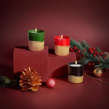 3'lü Christmas Simli Tasarım Cam Bardak Kokulu Candle Mum 110 Gr Gold Çok Renkli