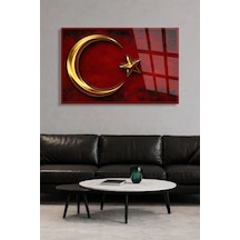 Türk Bayrağı Ay Yıldız Kırmızı Milli Cam Tablo Şık Duvar Tablosu Uv Baskılı Canlı Renkler Ev Ve İş Yeri Ev Hediyesi Parlak Cam Yüzey