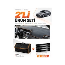 Fıat Linea 2007-2015 Uyumlu Torpido Örtüsü + Deri Bagaj Çantası + Sticker Seti - Siyah Kahverengi