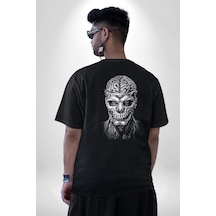 İnsan Beyni Korku Sineması Pamuklu Unisex Oversize Sırt Dijital Baskılı Siyah T-shirt Siyah
