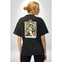 Ramones Rock Kulüp Pamuklu Unisex Oversize Sırt Dijital Baskılı Siyah T-shirt Siyah