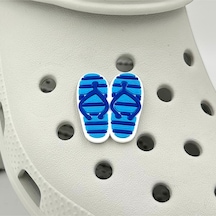Crocs Terlik Süsü Ve Aksesuarı , Çanta Süsü Jibbitz Parmak Arası Terlik 09 Görsel Logo Aksesuar Açık Mavi-lacivert-beyaz