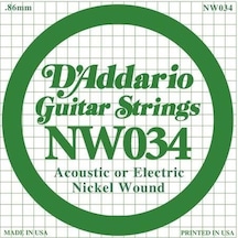 Daddario Nw034 Elektro Ve Akustik Tek Tel Nickel Wound, .034