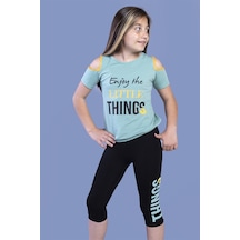 Toontoy Kids Toontoy Kız Çocuk Kolları Şerit Detaylı Baskılı Taytlı Takım Yeşil