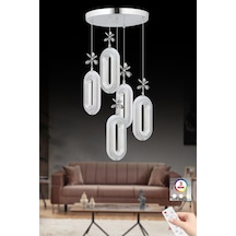 İstanbul Avize Led Alfa 5'li Gümüş Kumandalı 3 Renk Ledli Kristal Taşlı Modern L