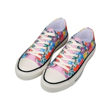 Kadın Vegan Pembe Sneakers - Floral Tasarım Çok Renkli